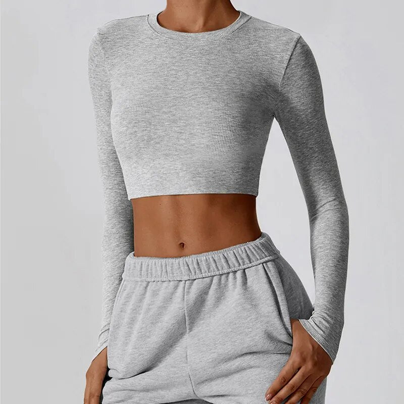 Ribbed Crew Neck Cropped Gym Tee