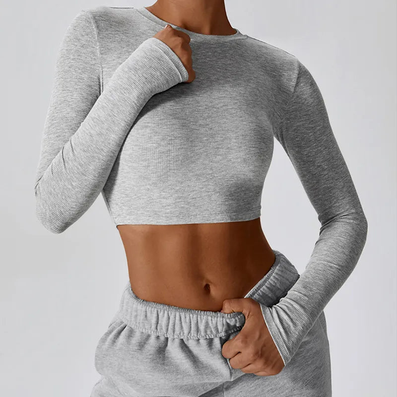 Ribbed Crew Neck Cropped Gym Tee