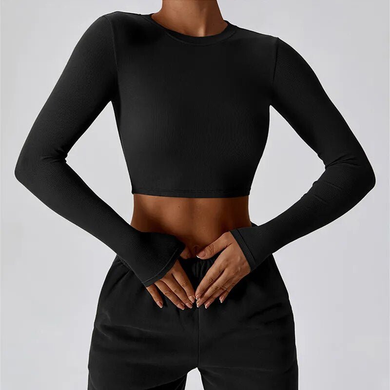 Ribbed Crew Neck Cropped Gym Tee